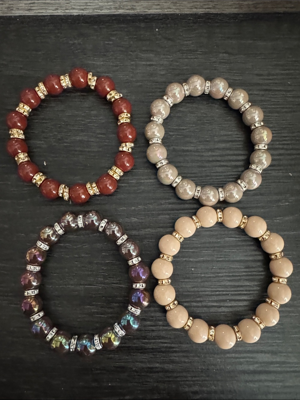 Handmade womans Gold-Accented Beaded Stretch Bracelet - Brown